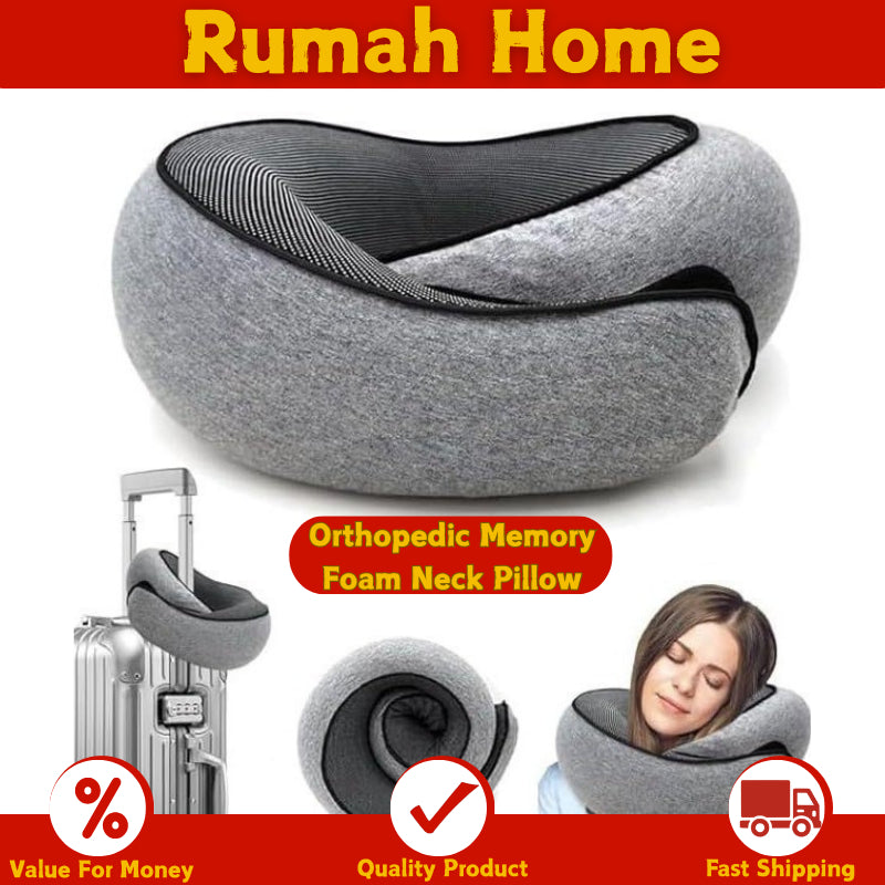 Orthopedic Memory Foam Neck Pillow - Travel & Office Support Relieves Spine Pressure Portable for Airplane Nap Sleeping