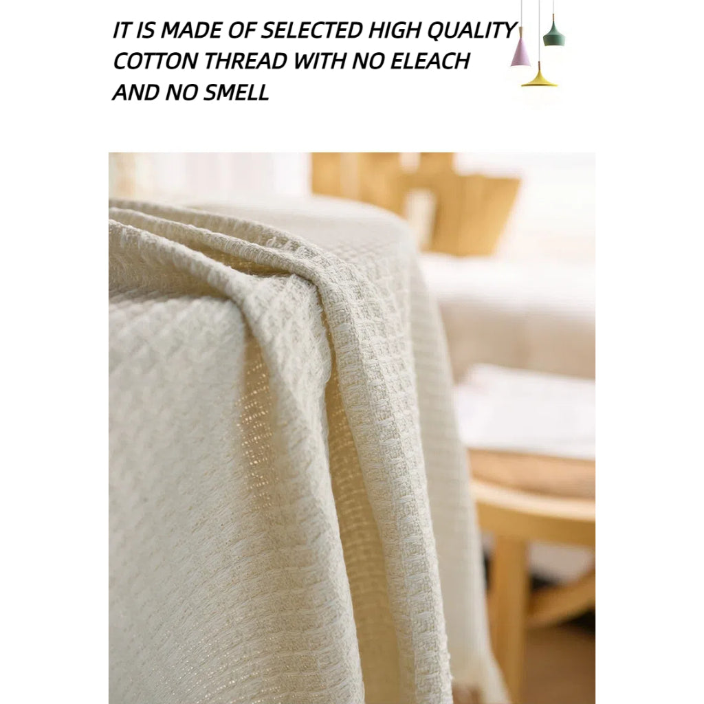 French Ins Style Cotton Linen Tablecloth - Soft Round Coffee/Bedside Table Cover with Tassels, Home Aesthetics