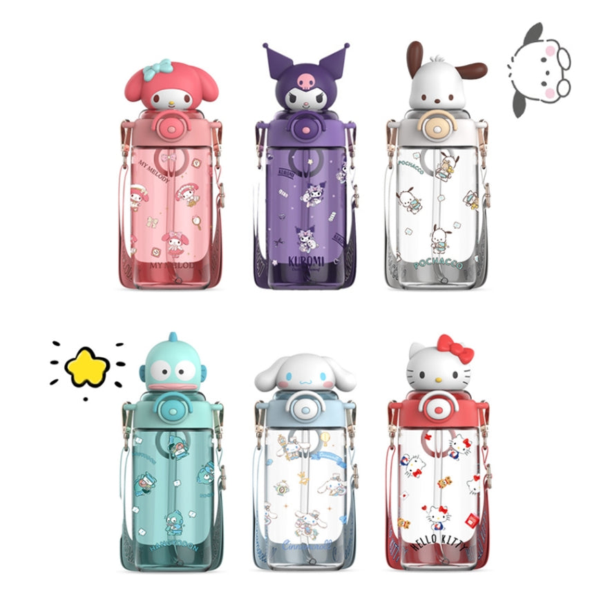 Sanrio Kids Tritan Water Bottle 650ml-Portable Straw Cartoon 3D Kuromi Cup BPA Free For Children, School Students