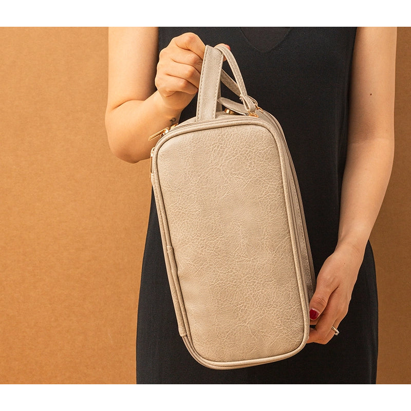 Double Zipper Makeup Bag - Large Capacity PU Travel Toiletry Organizer, Waterproof Pouch Storage for Women Portable