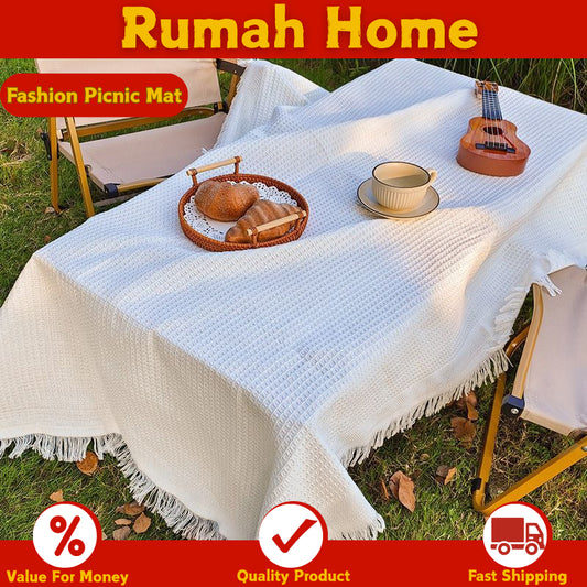 Outdoor Picnic Camping Mat Foldable Tablecloth INS White Blanket For Lawn Beach Travel, Car