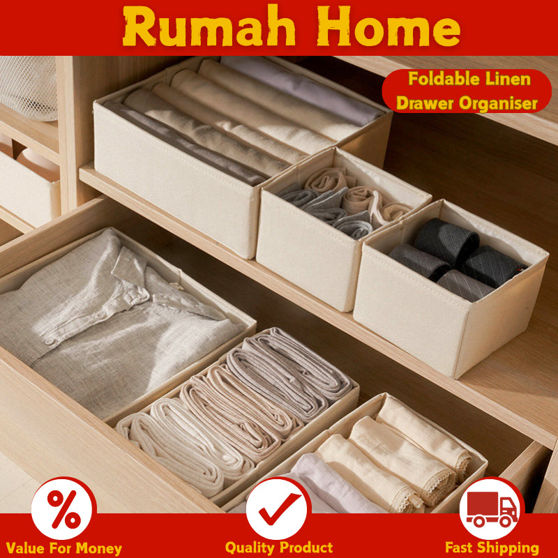Minimalist Foldable Linen Drawer Organiser - Wardrobe Storage Box for Clothes, Undergarments | Multi-Drawer Dividers