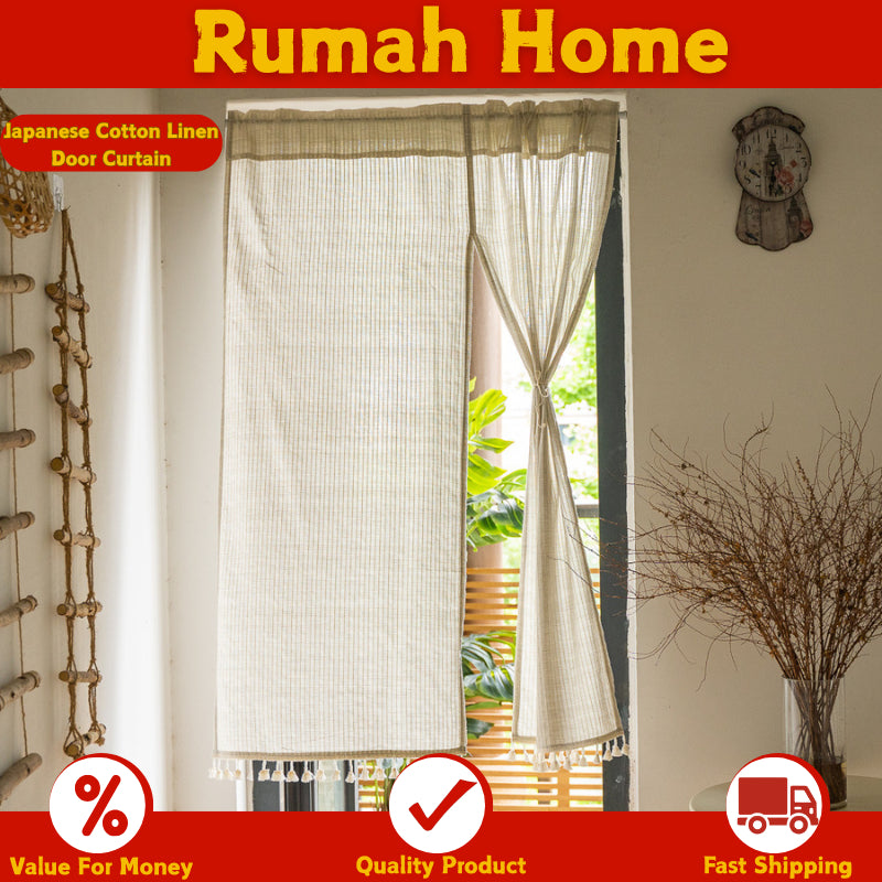 Japanese Cotton Linen Blackout Door Curtain - Punch-Free Partition Hanging for Kitchen/Bedroom | Privacy Room Divider